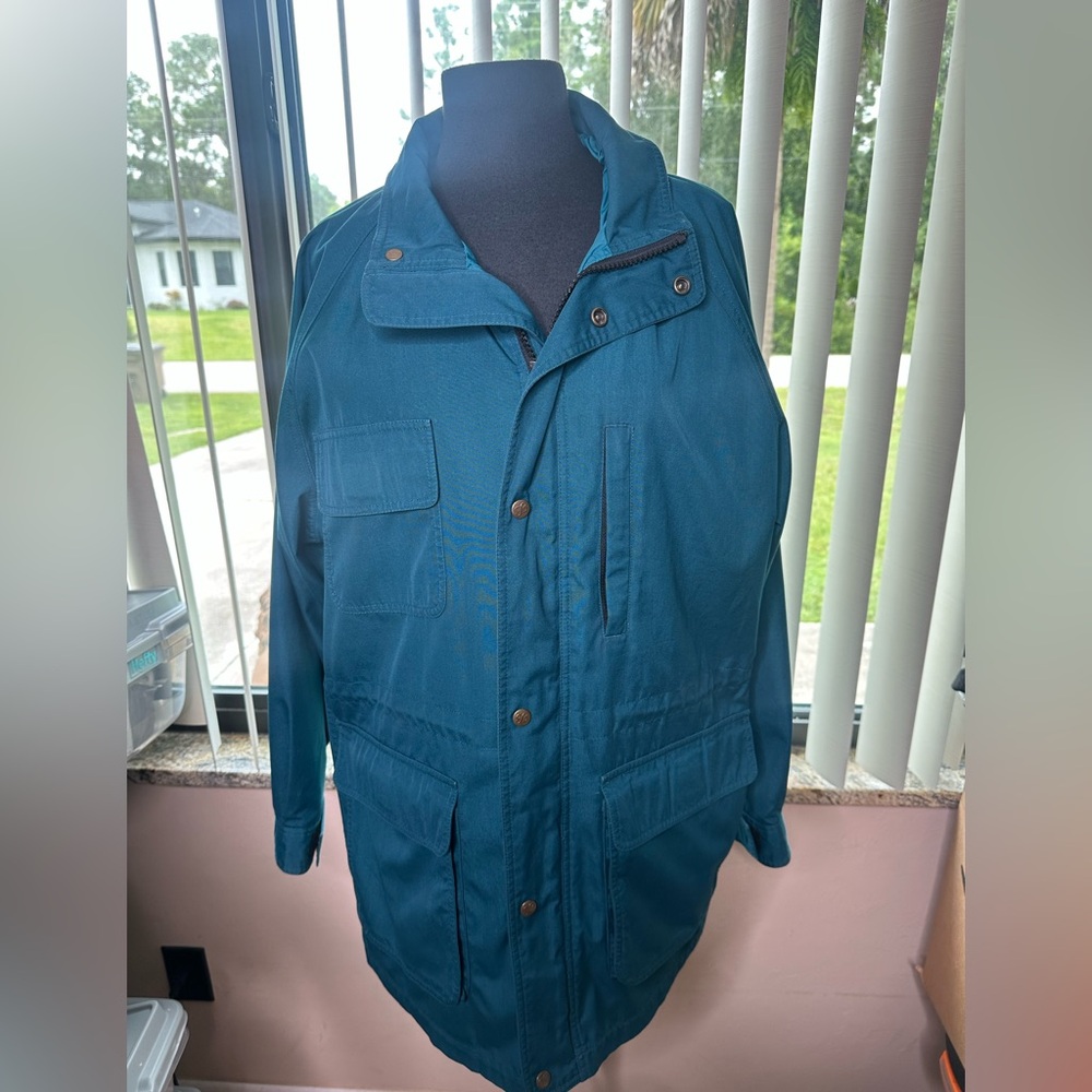 Eddie Bauer Vintage Men's Teal Military Trench Hoodie Jacket Size Medium - Picture 2 of 7